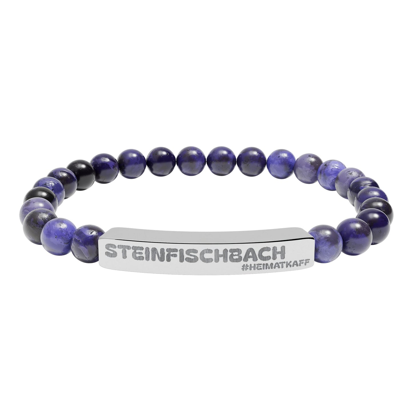 Engraved Natural Stone Bead Bracelet — Stretch Bar Bracelet (Custom Text)