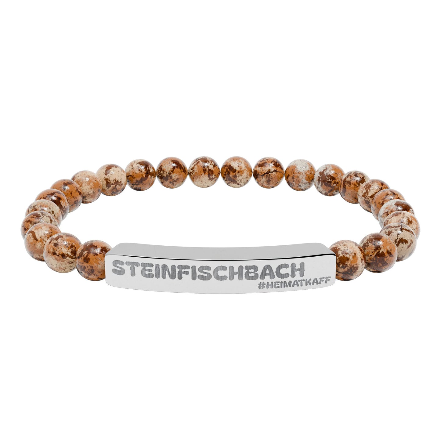 Engraved Natural Stone Bead Bracelet — Stretch Bar Bracelet (Custom Text)