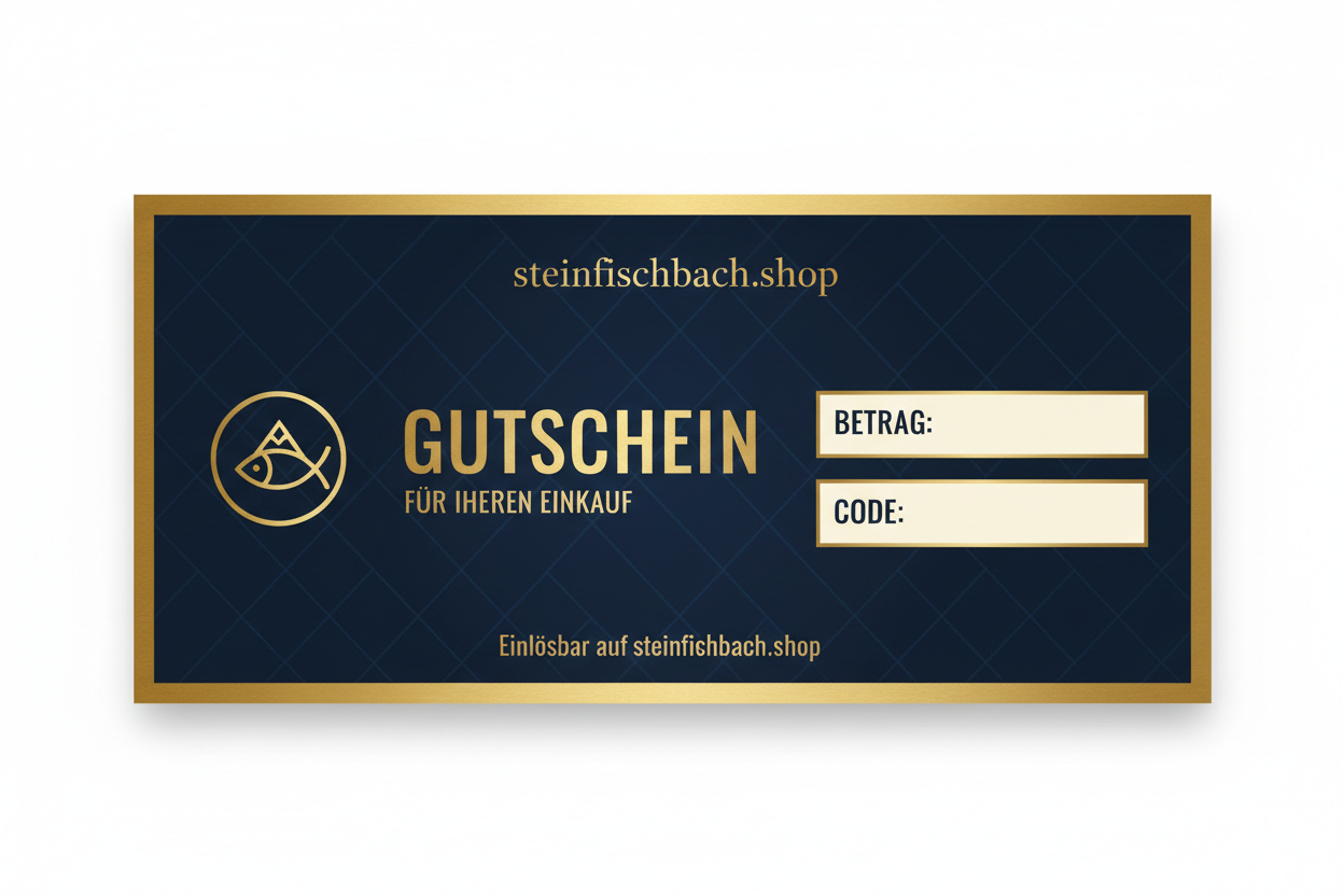bitte erstelle ein bild für einen gutschein für meinen onlineshop "steinfischbach.shop" auf deutsch