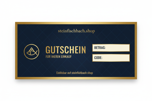 bitte erstelle ein bild für einen gutschein für meinen onlineshop "steinfischbach.shop" auf deutsch